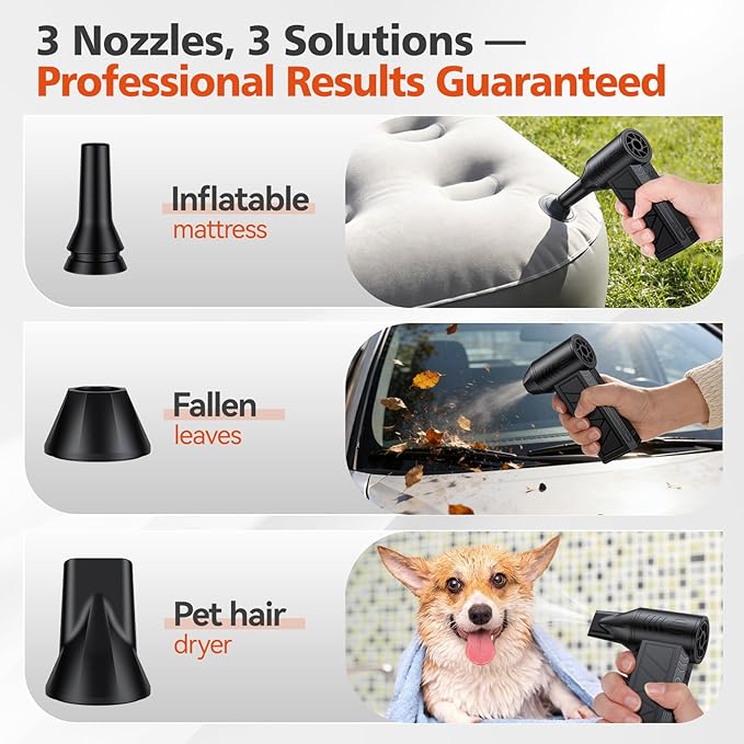 Electric Air Duster, High-Speed Cordless Air Blower with 3 Magnetic Nozzles, 130000RPM Motor, 4 Speeds & LED Light, 5000mAh Rechargeable Battery for Computer, Keyboard, Camera, Car, Home