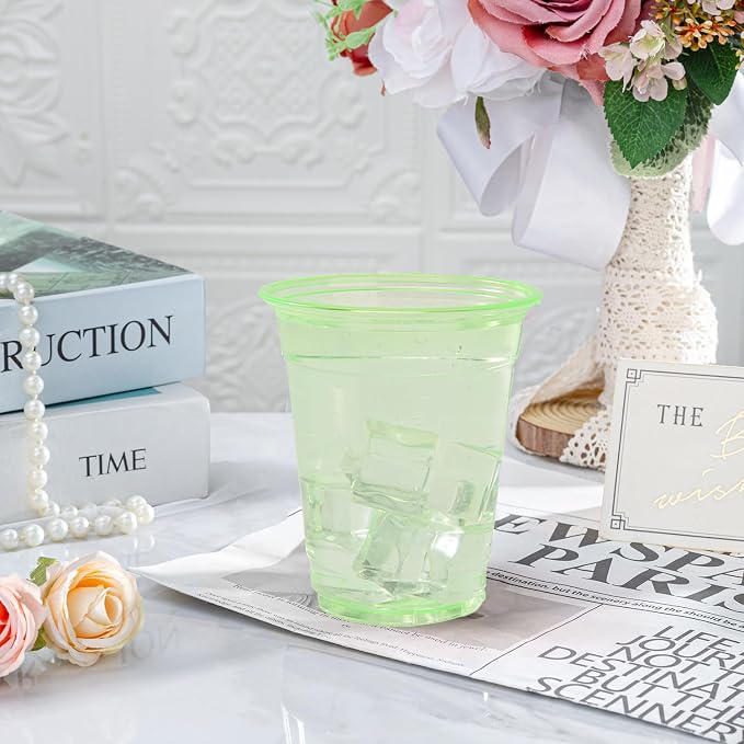 50 Pack Green Clear Plastic Cups 12 oz Disposable Drinking Cups for Wedding Green Birthday Party Supplies