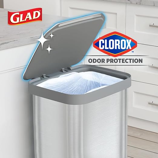 Glad 20 Gallon All Brushed Stainless Steel Trash Can with Clorox Odor Protection | Large Metal Kitchen Garbage Bin with Soft Close Lid, Garbage Bag Rings, Step On Foot Pedal and Waste Bag Roll Holder