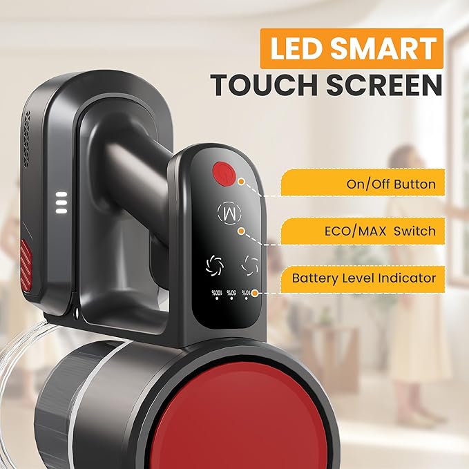 NEWBULIG Cordless Vacuum Cleaner, Removable Stick Vacuum with LED Touch Screen, Self-Standing, 35Mins Runtime, Lightweight Handheld for Pet Hair, Hard Floor, Carpet