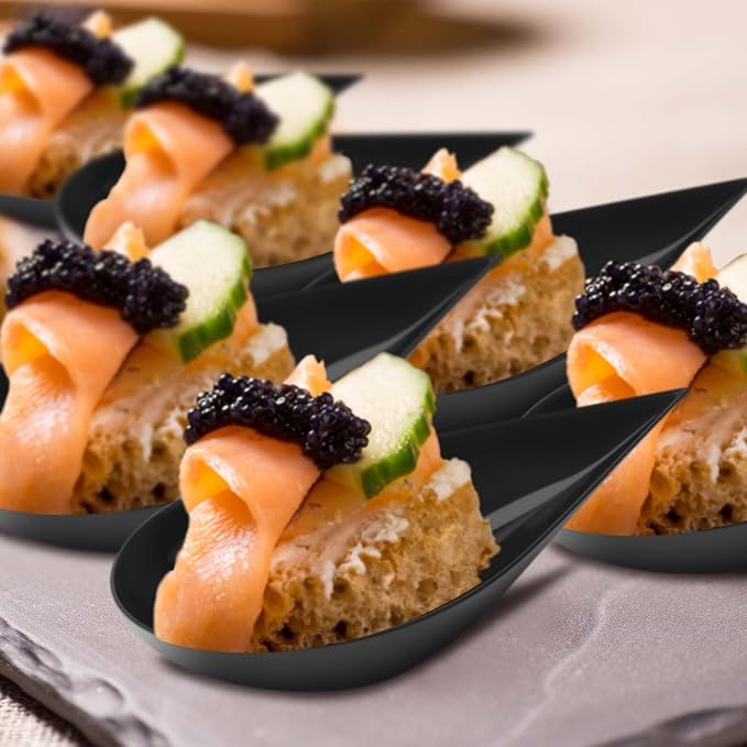 Tessco for you 800 Pcs 4" Tear Drop Appetizer Spoons Mini Appetizer Plates Reusable Tasting Spoons Plates Catering Supplies Disposable for Serving Small Desserts Cakes Bowls (Black)