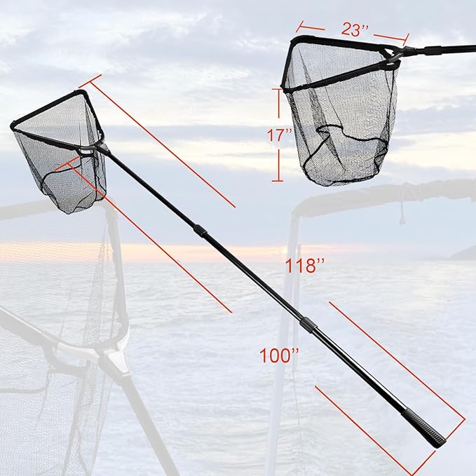 Fiblink Folding Aluminum Fishing Landing Net Fish Net with Extending Telescoping Pole Handle