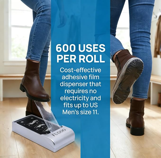 Automatic Shoe Cover Dispenser Mechanical Shoe Film Machine, Hands-Free Shoe Wrapper with 600 Uses Film Roll, Long-Term Use Disposable Covers for Home & Commercial