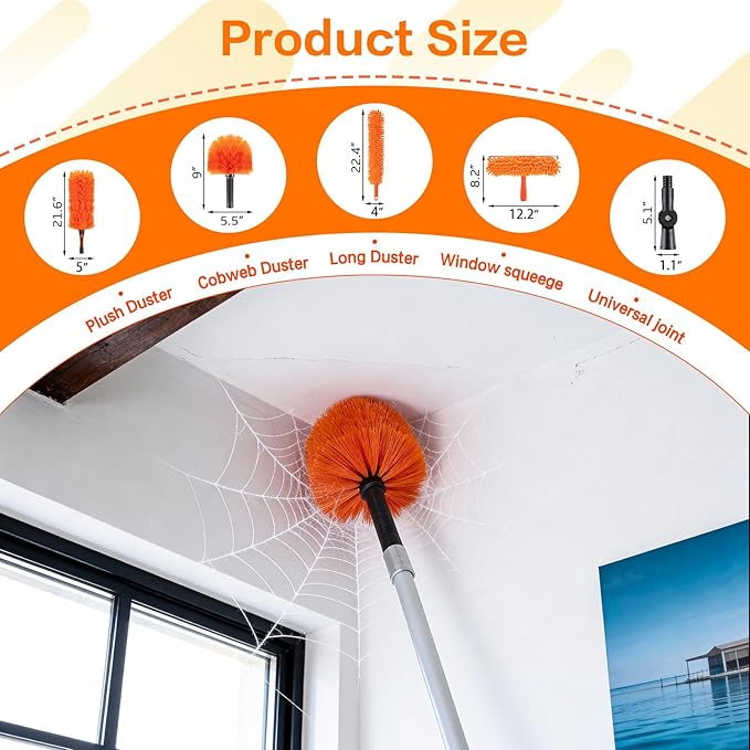 26FT High Reach Duster Cleaning Kit with Extension Pole, High Ceiling Fan Cleaner Duster for Fan Blades, Window Washing Kit with Microfiber Duster & Squeegee