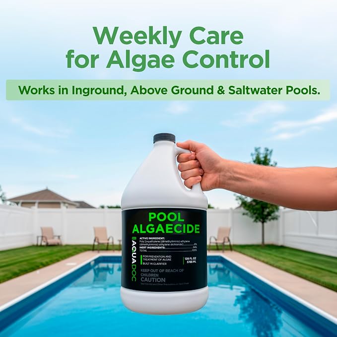 AquaDoc Liquid Algaecide for Swimming Pools - 128 oz - Treats Up to 10,000 Gallons - Non-Foaming, Copper-Free Formula for Pool Algae Control with Built-in Clarifier - Made in USA