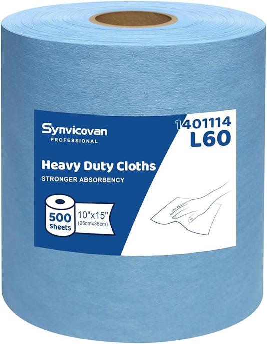 Multi-purpose Industrial Cleanroom Wipes (15"x10", 500 PCS), Lint-Free and Extra Absorbent Heavy Duty Cloths Jumbo Roll, Blue