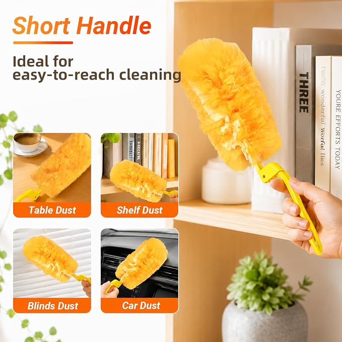 60 Count Heavy Duty Duster Refills for Swiffer Duster, 360° Double-Sided Electrostatic Dusting Pads with Upgraded Thick Fibers, 2 Handles Included, Microfiber Duster for Cleaning Home(Yellow