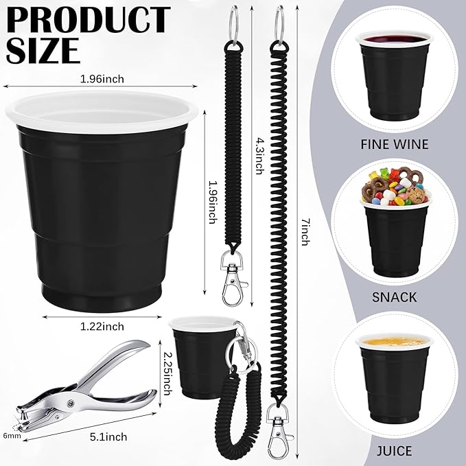 LemonRoad 50 Pack Black Shot Cup with Wristband for Party 2 oz Plastic Shot Glasses Bulk Disposable Mini Cup for Graduation 21th 50th Birthday Wedding Party Bachelorette Supplies