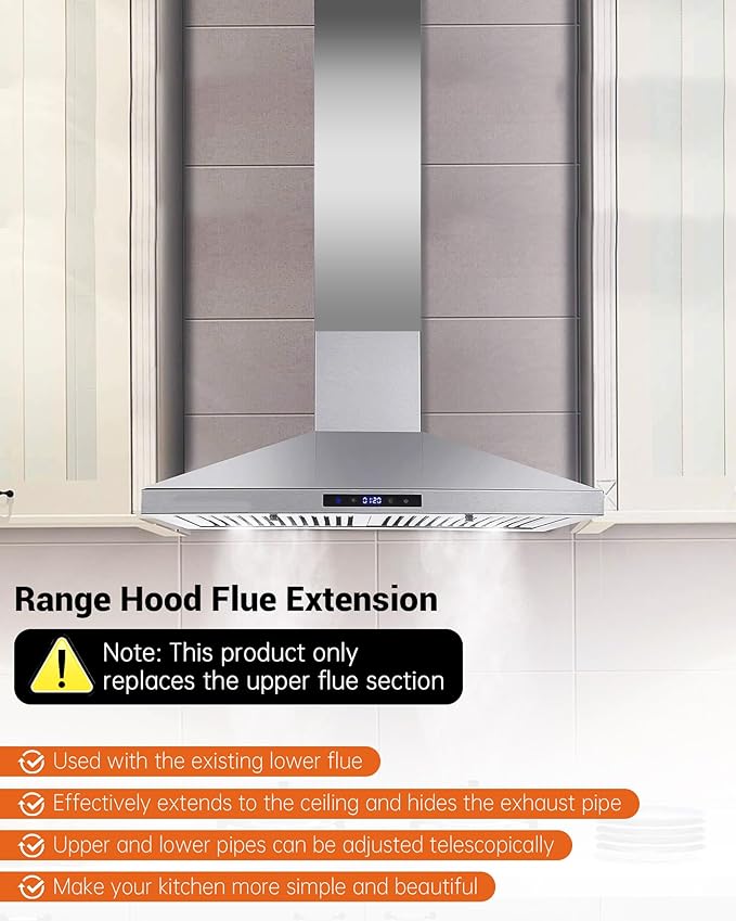31.5" x 8" x 6.7" Range Hood Chimney Extension Fit for SNDOAS GD24 GD17 (Assembly Required), Stainless Steel Range Hood Extension Duct Cover (Upper Piece) Make Sure You Confirm the Chimney Size