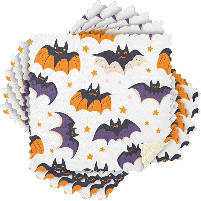 White Halloween Bats and Stars Kitchen Towels Dish Cloths Set of 6 Microfiber Cleaning Cloths for Cars Super Absorbent Machine