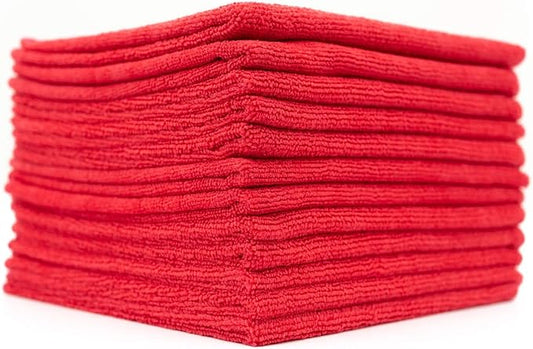 The Rag Company - All-Purpose Microfiber Terry Cleaning Towels - Commercial Grade, Highly Absorbent, Lint-Free, Streak-Free, Kitchens, Bathrooms, Offices, 300gsm, 14in x 14in, Red (12-Pack)