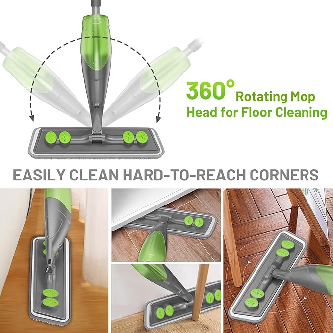 Spray Mop for Floor Cleaning with 3 Microfiber Washable Pads & 520ML Refillable Bottle Bundle