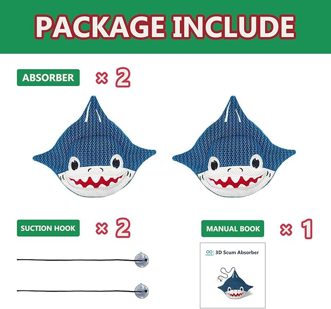 QISHENG Hot Tub Scum Absorber for Spa Cleaner, Reusable & Washable Hot Tub Cleaner/Sponge/Skimmer/Accessories for Spa & Pool Scum Oil Absorber(2 Pack, Shark)