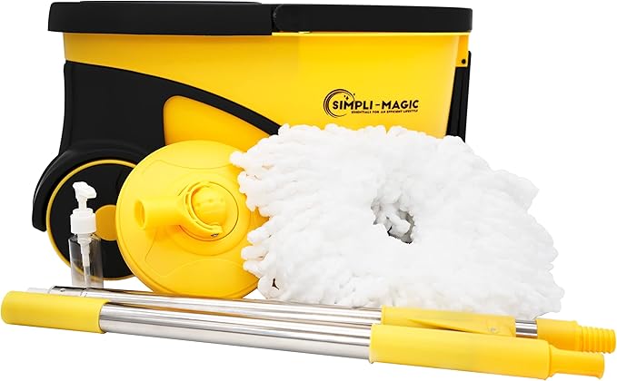 Deluxe Stainless Steel Rolling Spin Mop System with Replacement Microfiber Mop Heads – Walkable with Wheels - Suits All Floor Types - Multipurpose Home Use