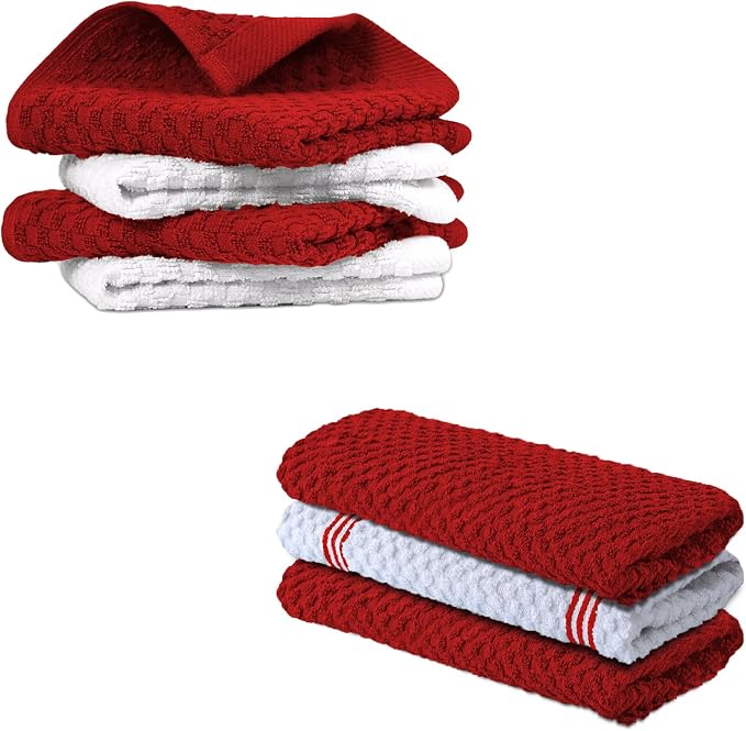 Infinitee Xclusives Premium Dish Cloth - Red [Pack of 4] 100% Cotton 13 x 13 Inches Kitchen Cloth - Premium Kitchen Rags – Pack of 3, 100% Cotton 15 x 25 Inches Absorbent Dish Rags