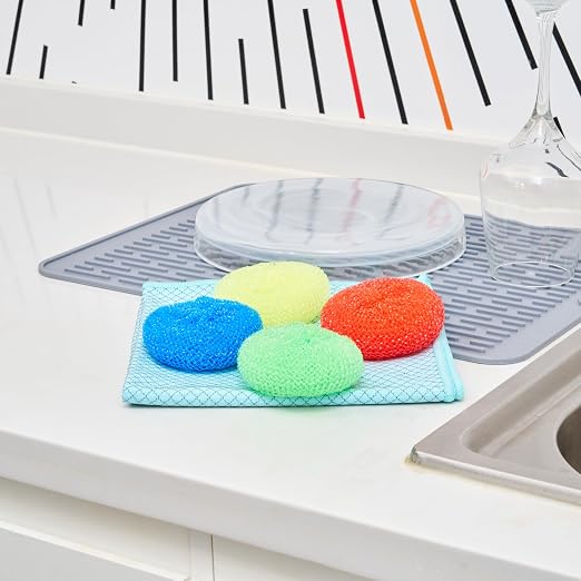 Restaurantware Plastic Dish Scrubbers 40 Pack 2.95 x 2.95 x 0.98 Inches Durable Non-Scratch Scrubbers Plastic Mesh Cleaning Pads Easy Grip Assorted Colors for Multi-Surface Cleaning