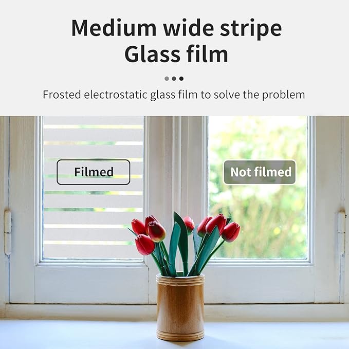 DERZGAO Window Privacy Film with Installation Tools, Stripe Window Film, Static Cling, Anti UV, Heat Control, Ideal for Home Shower Office Glass Door (Stripes Pattern, 35.4X78.7Inch)