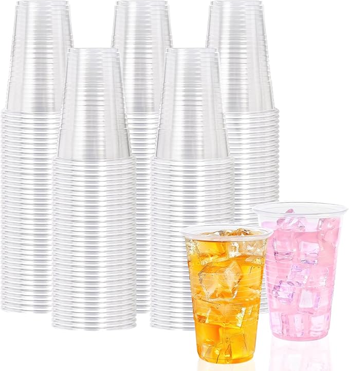 BYSNOW 16 oz Clear Plastic Cups, 200 Count Disposable, Cocktail Party, PP Clear for Party, Hot/Cold Beverages, Soda, and Wedding(16oz 200count)