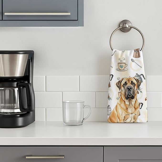 Caroline's Treasures Fawn English Mastiff Coffee Bar Kitchen Towel Velour Plush Front and Cotton Loop Back Machine Washable