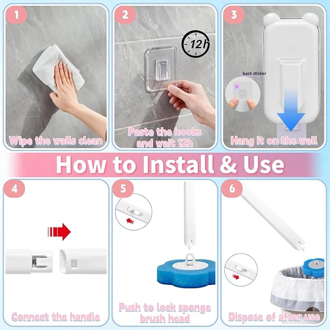 Disposable Toilet Brush,Toilet Bowl Brush with Holder,36 Refills Toilet Bowl Cleaner,Toilet Cleaning Supplies,Wall Mounted Toilet Wand Brush Kit for Cleaning and Bathroom Maintenance