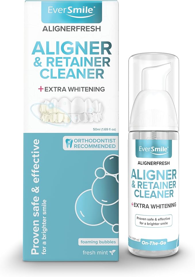 EverSmile AlignerFresh Extra Whitening Foam – Cleaner Compatible w/Invisalign and All Clear Aligners and Retainers – Eliminates Bacteria, Whitens Teeth, Fights Bad Breath – 50ml (1 Pack)