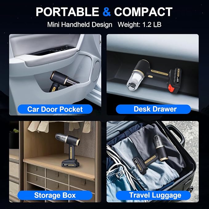 Handheld Car Vacuum Cordless Rechargeable 23000 Pa, 4in1 Handheld Strong Power Suction/Blow Vacuum Cleaner Portable Small Mini, Multi-Nozzles USB Hand Held for Pet/Car/Furniture/Home/Kitchen