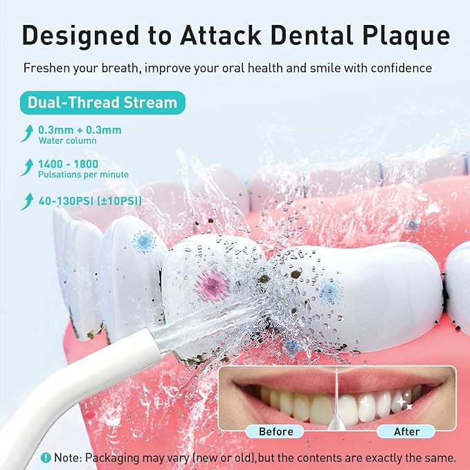 COSLUS Water Dental Flosser Teeth Pick C20: Portable Cordless Oral Irrigator 300ML Rechargeable Travel Irrigation Cleaner IPX7 Waterproof Electric Flossing Machine for Teeth Cleaning, White