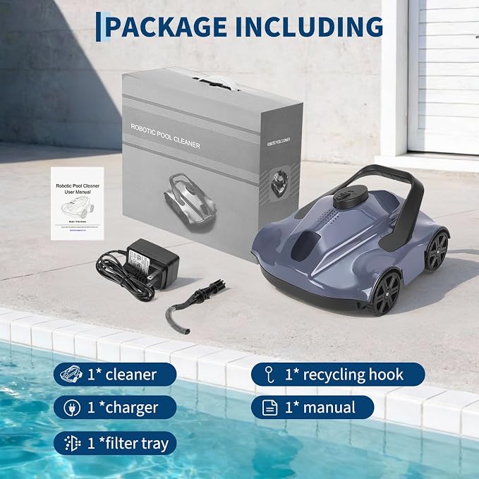 GarveeTech Robotic Pool Cleaners Cordless Robotic Pool Cleaner for Above Ground Pools - 130 Min Runtime, Self-Charging, Cleans Up to 860 Sq Ft, Lightweight & Portable Design