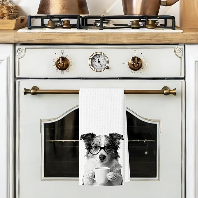 Funny Australian Shepherd Kitchen Towels, Dog Kitchen Accessories, Dog Chef Gifts for Women Decorative Hand Towels for Kitchen Decor, Coffee Lovers Gifts Dish Tea Towel, 16x24 Inch