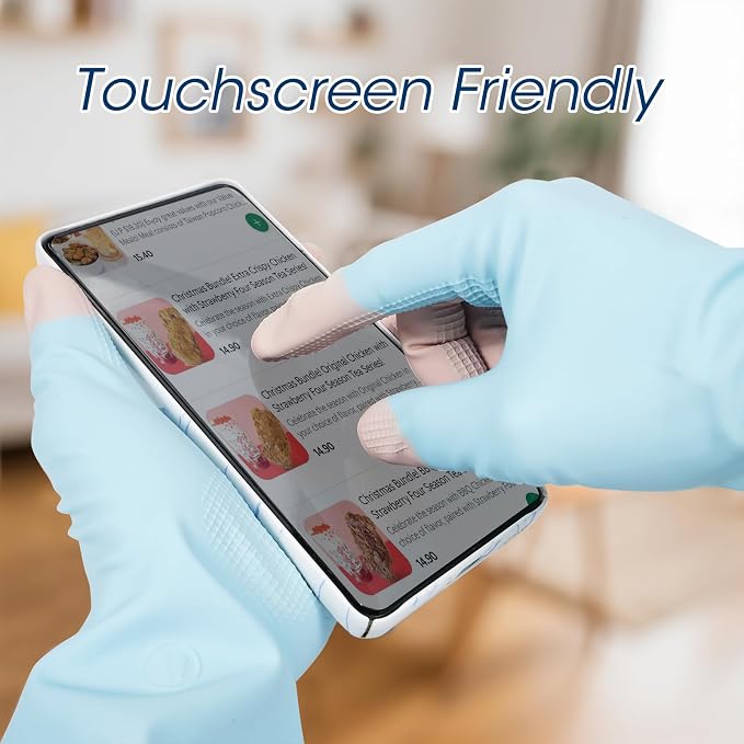 Small Natural Latex Gloves, Touchscreen & Rip-Resistant, 3-Pack, Purple Blue Green