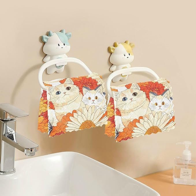 Orange Chrysanthemum Cats Butterflies Kitchen Towels Dish Cloths Set of 6 Microfiber Cleaning Cloths for Cars Super Absorbent Machine