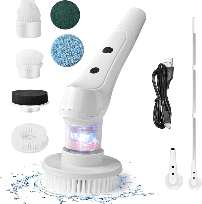 Electric Spin Scrubber Bathroom Cordless with 6 Replaceable Brush Heads