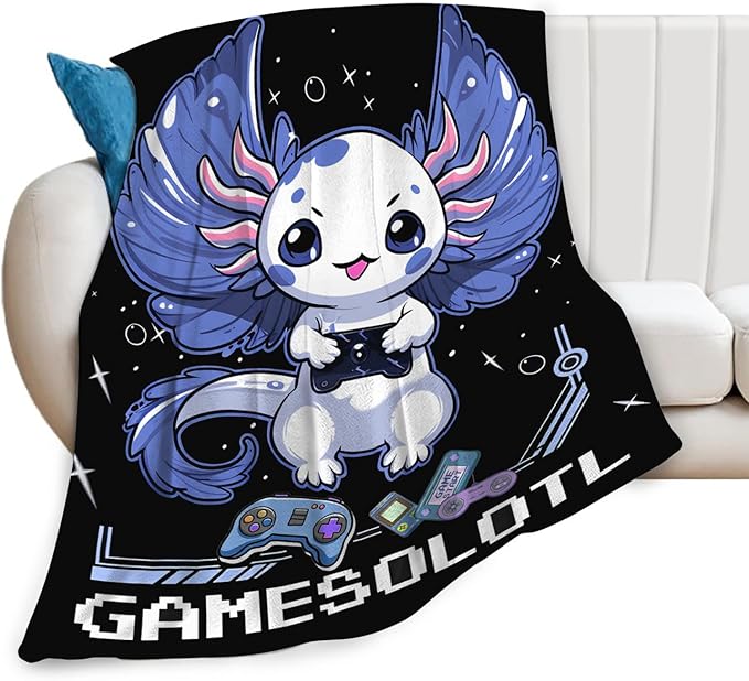 Tijuboni Axolotl Gaming Throw Blanket Game Gifts for Girls Boys Women Men Kids Adults Soft Flannel Fleece Blanket for Couch Sofa Bed Home Decor 60"x80"