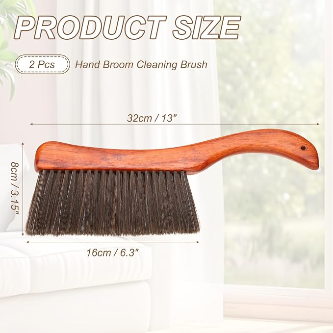 HARFINGTON 2 PCS Hand Broom Brush 13" Soft Bristles Dusting Brush Cleaning Duster with Curved Handle and Three Rows of Bristles for Car Bed Counter Sofa Furniture Clothes, Red