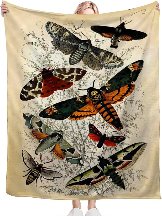 Tijuboni Moth Insect Throw Blanket Moth Gifts for Girls Women Boys Men Kids Adults Soft Flannel Fleece Blanket for Couch Sofa Bed Home Decor 50"x60"