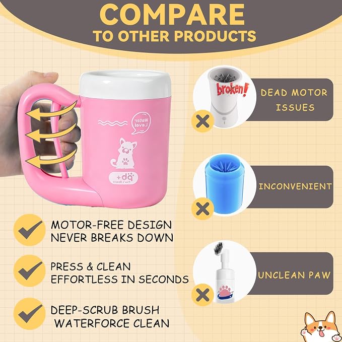 Small Pet Paw Cleaner Cup - Easy Press Design Dog Foot Washer with Soft Massage Brush & Absorbent Towel - Reusable Durable Paw Cleaning Cup for Dogs Cats, Easy to Clean Handheld Bath Tool