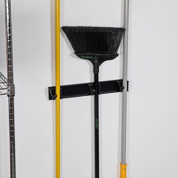 Restaurantware 17.7 Inch Snap-In Design Mop Holder, Black Plastic, 3 Customizable Slots, Screws Included