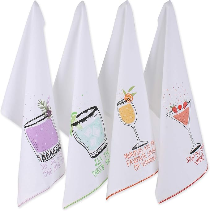 DII Decorative Printed Kitchen Towels Absorbent & Fast-Drying Tea Towel Set, 18x28, Sassy Cocktails, 4 Piece