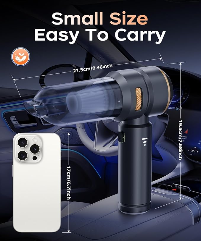 VNOST Car Vacuum,3 Suction Modes,Portable Mini Cordless Cleaner with 50000pa Suction Power,Type-C Charge,Handheld Vacuum for Home,Car,Birthday Gifts for Men Dad Husband (Black)