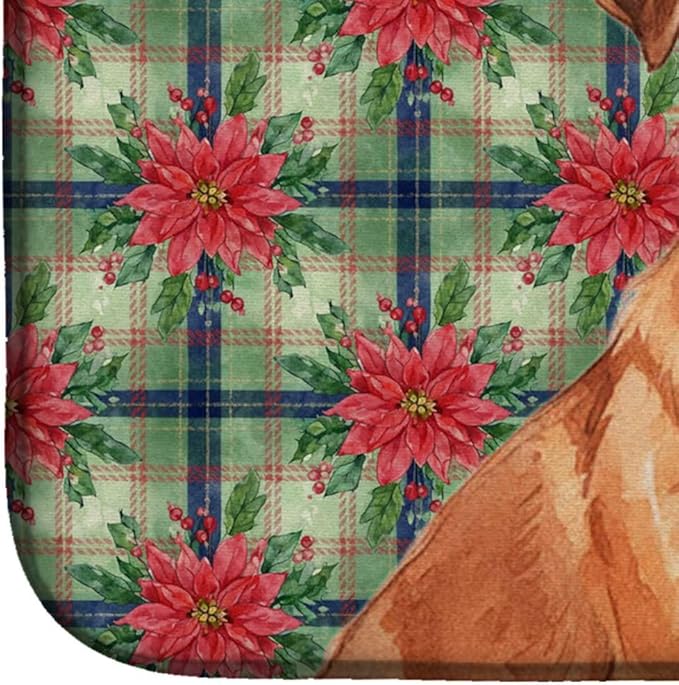 Caroline's Treasures Red Norfolk Terrier Christmas PoinsettIas Dish Drying Mat Absorbent Dish Drying Mat Pad for Kitchen Counter Dish Drainer Mat for Countertop, 14 x 21", Multicolor