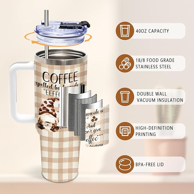DUUV Gnome Coffee Tumbler 40 Oz with Handle, Funny Coffee Lover Gift for Women Men, Cute Gnome Mug for Work Office, Travel Cup for Gnomes Fans Birthday Christmas, 1PCS