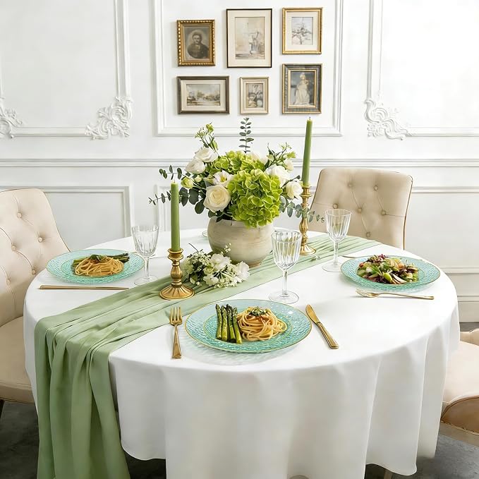 DaYammi 240Pcs Green Plastic Plates Including 120Pcs Dessert Plates and 120Pcs Gold Forks,Hammered Party Plate,Green Gold Appetizer plates Heavy duty Disposable Plastic Plate for Party Birthday Dinner