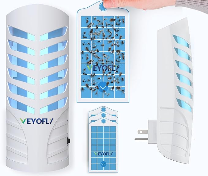 VEYOFLY Fly Trap (1 Device + 3 Glue Boards) + 5 Refills Pack Bundle - Plug in Flying Insect Trap, Fruit Fly Traps for Indoors-Mosquito,Fruit Fly, Gnat Trap, Bugs- No Odor