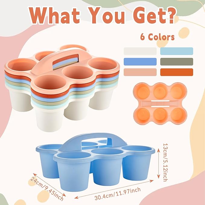 party greeting 6 Pack Classroom Caddy with Handle Plastic Storage Table Caddy Organizer with 6 Compartments Morandi Cup Caddy Organizer for Table Crayon Pencil Office School Supply