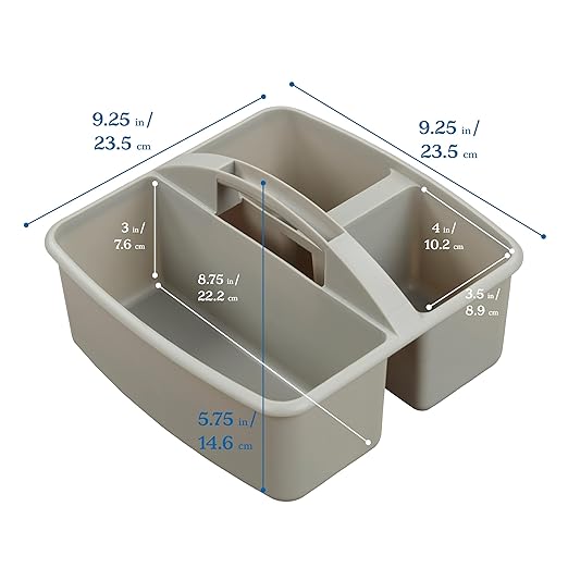 ECR4Kids 3-Compartment Small Plastic Caddy, Multipurpose Organization, Grey, 6-Pack