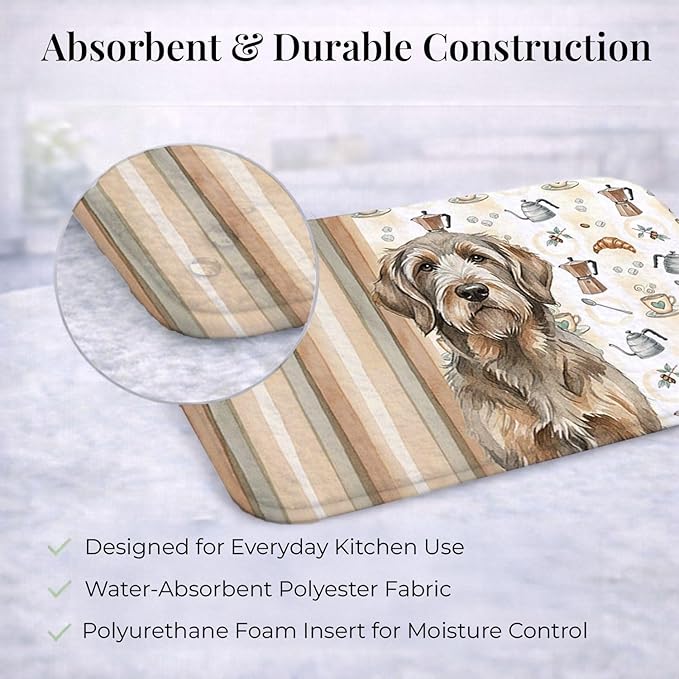 Caroline's Treasures Grizzle and Tan Otterhound Coffee Bar Dish Drying Mat Absorbent Dish Drying Mat Pad for Kitchen Counter Dish Drainer Mat for Countertop, 14 x 21", Multicolor