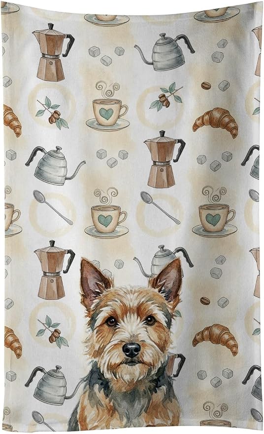 Caroline's Treasures Norwich Terrier Coffee Bar Kitchen Towel Velour Plush Front and Cotton Loop Back Machine Washable