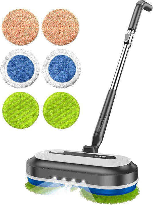 Blonex Cordless Electric Mop, Electric Spin Floor Mop with LED Headlights & Water Sprayer, Long-Lasting Battery, Large 290ml Tank, Self-Propelled Floor Cleaner with Adjustable Tube for All Floors
