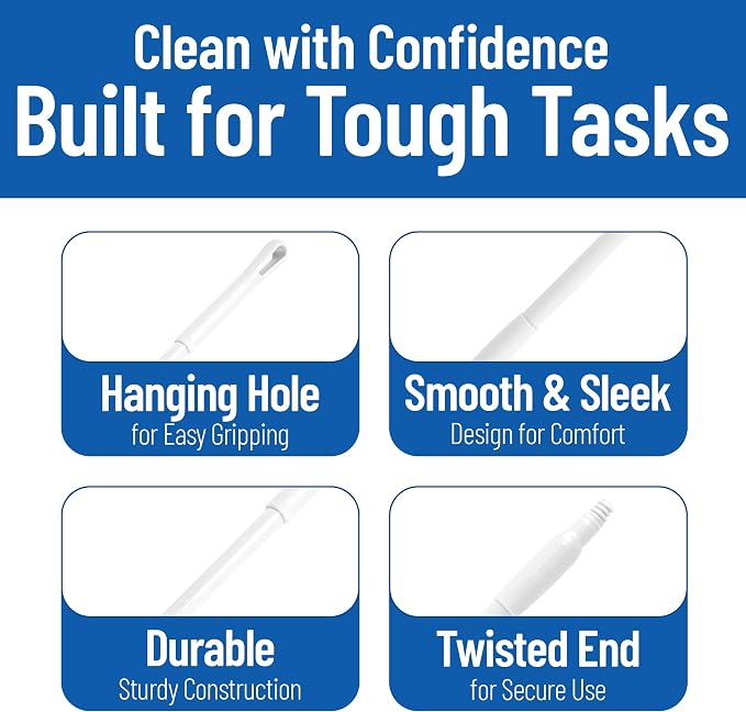 SPARTA 48" Fiberglass Replacement Handle with 3/4" Acme Thread Tip, Polyester Veil Reinforced, Hanging Cap, Commercial Cleaning, White (Pack of 12)