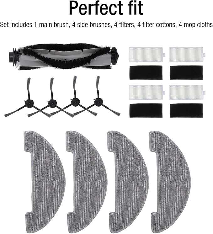Robot Vacuum Cleaner Replacement Accessories for Nimble T7 T8, Including Main Brush Side Brush Filter Mop Cloth Set